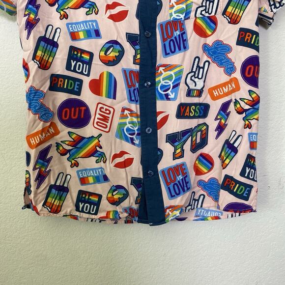 Trinity Collective Shirt Mens Medium Pink Button Up Camp Pride Equality Love LGB - Picture 6 of 7